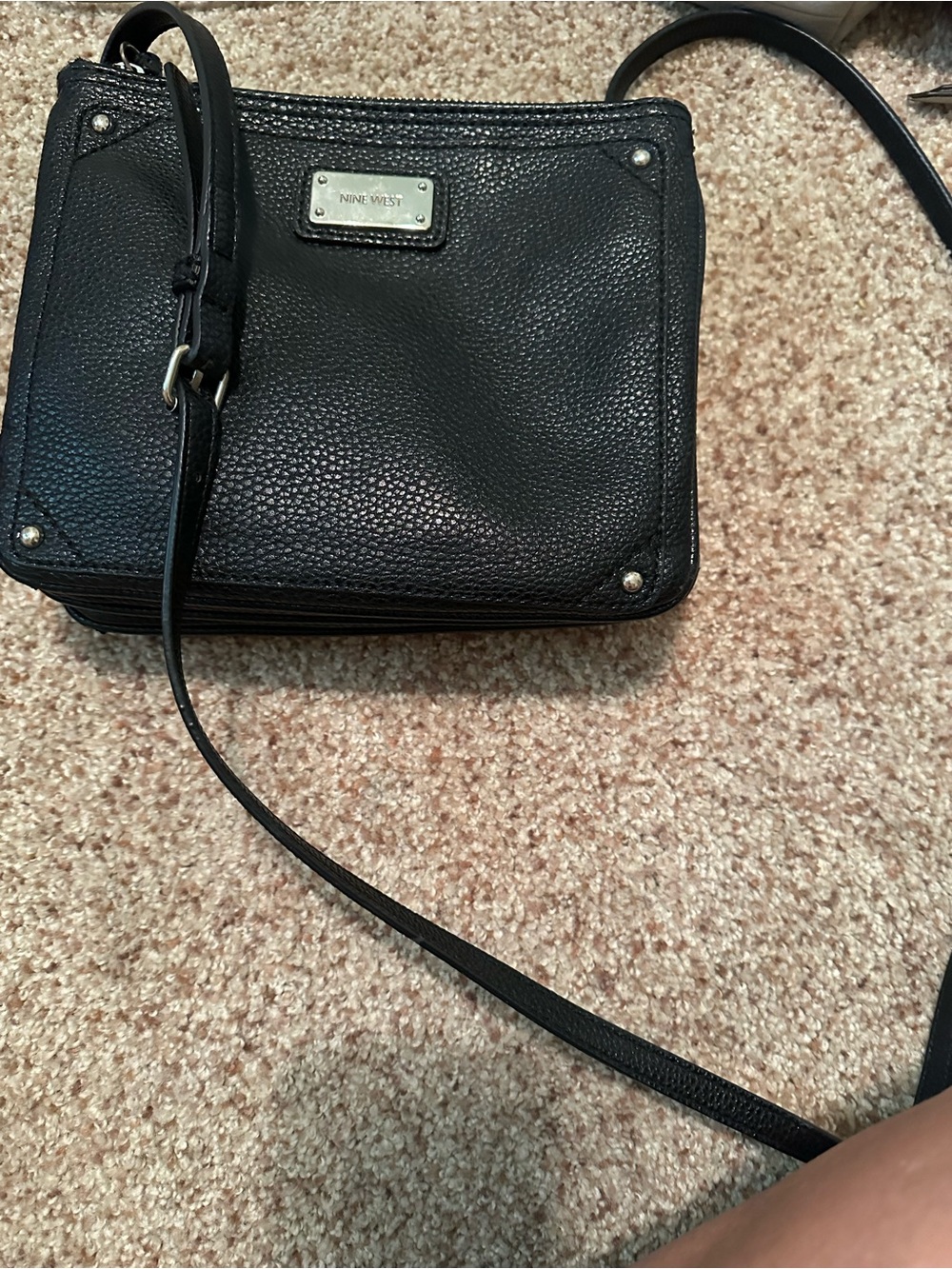 Nine West Black Pebbled Leather Crossbody Shoulder Bag